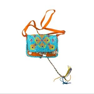 Pochette / Sac à Main Brodé Et Perlée CHRISTOPHE SAUVAT - Couleurs Jade & Bleu - Neuf Avec Léger Défaut